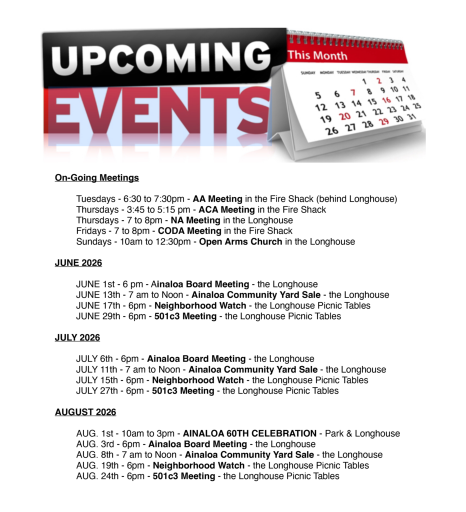 Calendar – Ainaloa Community Association